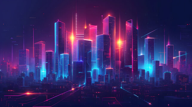 City of Luminescence: Futuristic Neon Lights Adorn the Skyline © maikuto