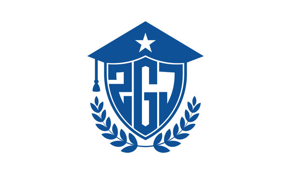 ZGJ three letter iconic academic logo design vector template. monogram, abstract, school, college, university, graduation cap symbol logo, shield, model, institute, educational, coaching canter, tech