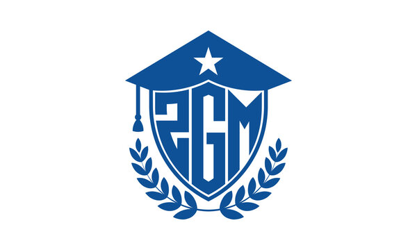 ZGM three letter iconic academic logo design vector template. monogram, abstract, school, college, university, graduation cap symbol logo, shield, model, institute, educational, coaching canter, tech