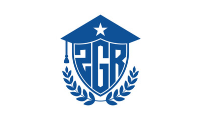 ZGR three letter iconic academic logo design vector template. monogram, abstract, school, college, university, graduation cap symbol logo, shield, model, institute, educational, coaching canter, tech
