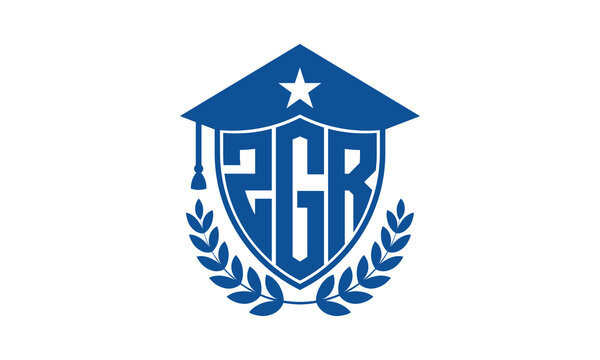 ZGR three letter iconic academic logo design vector template. monogram, abstract, school, college, university, graduation cap symbol logo, shield, model, institute, educational, coaching canter, tech