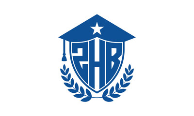 ZHB three letter iconic academic logo design vector template. monogram, abstract, school, college, university, graduation cap symbol logo, shield, model, institute, educational, coaching canter, tech