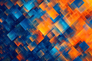 Chromatic Fusion: Blue and Orange Squares Abstract Tech Banner