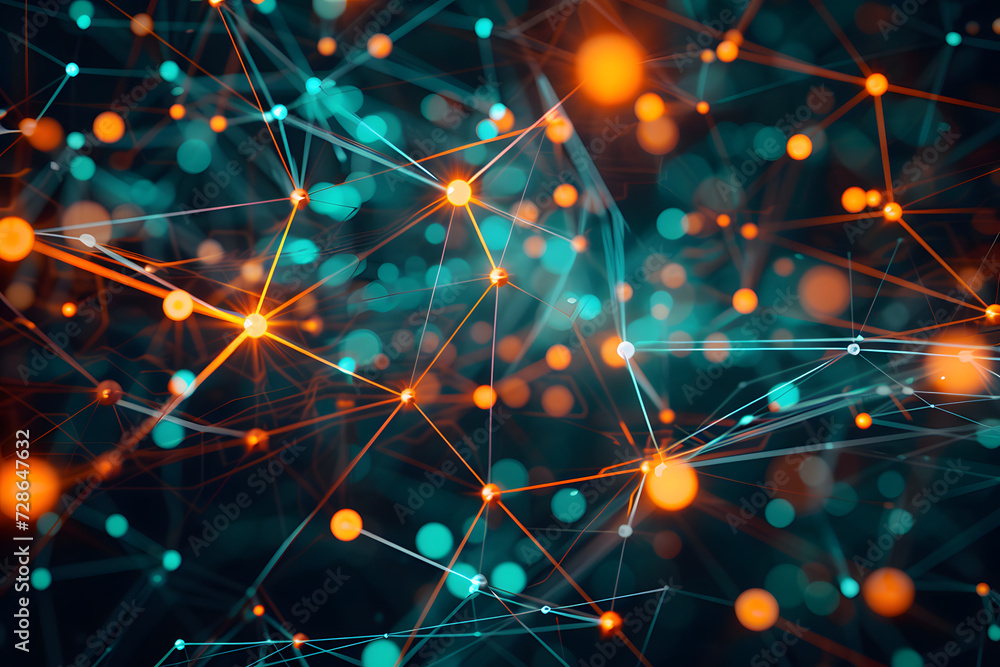 Poster luminous connections: computer network background with colored lines