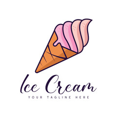 Ice Cream Logo Design Simple cartoon illustration of  ice cream cone. Ice cream logo icon vector