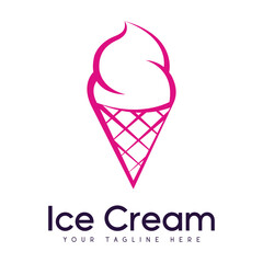 Ice Cream Logo Design Simple cartoon illustration of  ice cream cone. Ice cream logo icon vector