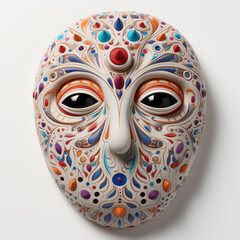 Intricate Hand-Painted Venetian Mask on White Background
