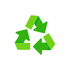 Recycle symbol on white background, green arrows recycle. Earth day or environment conservation concept. Ecological vector illustration.