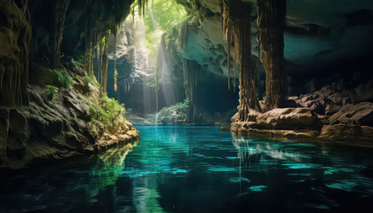 Beautiful and stunning cave with clear and blue water