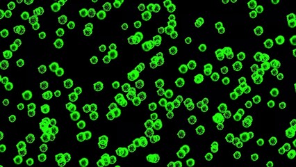 Beautiful illustration of green virus particles on plain black background