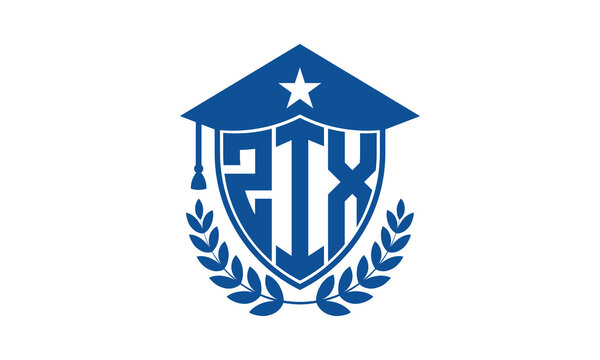 ZIX three letter iconic academic logo design vector template. monogram, abstract, school, college, university, graduation cap symbol logo, shield, model, institute, educational, coaching canter, tech