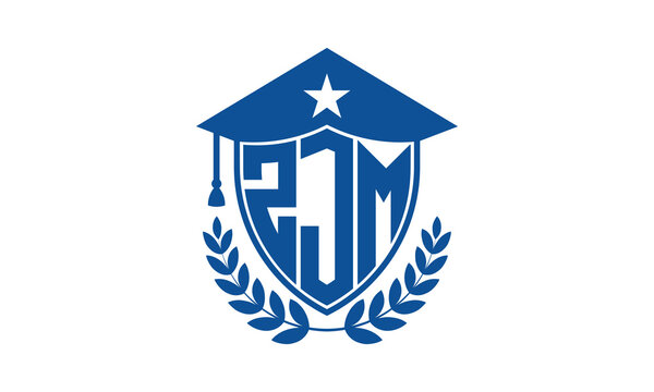 ZJM three letter iconic academic logo design vector template. monogram, abstract, school, college, university, graduation cap symbol logo, shield, model, institute, educational, coaching canter, tech