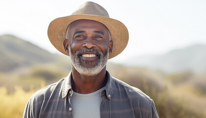 Portrait of an elderly black man on the background of the beach