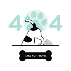 404 error page not found Jack Russell Terrier digging illustration, 404 error cartoon background template, creative error landing page background