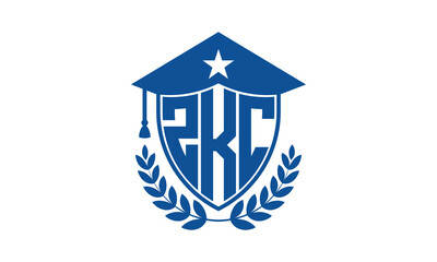 ZKC three letter iconic academic logo design vector template. monogram, abstract, school, college, university, graduation cap symbol logo, shield, model, institute, educational, coaching canter, tech