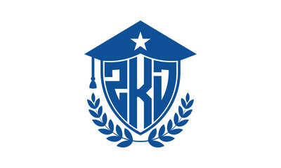 ZKD three letter iconic academic logo design vector template. monogram, abstract, school, college, university, graduation cap symbol logo, shield, model, institute, educational, coaching canter, tech