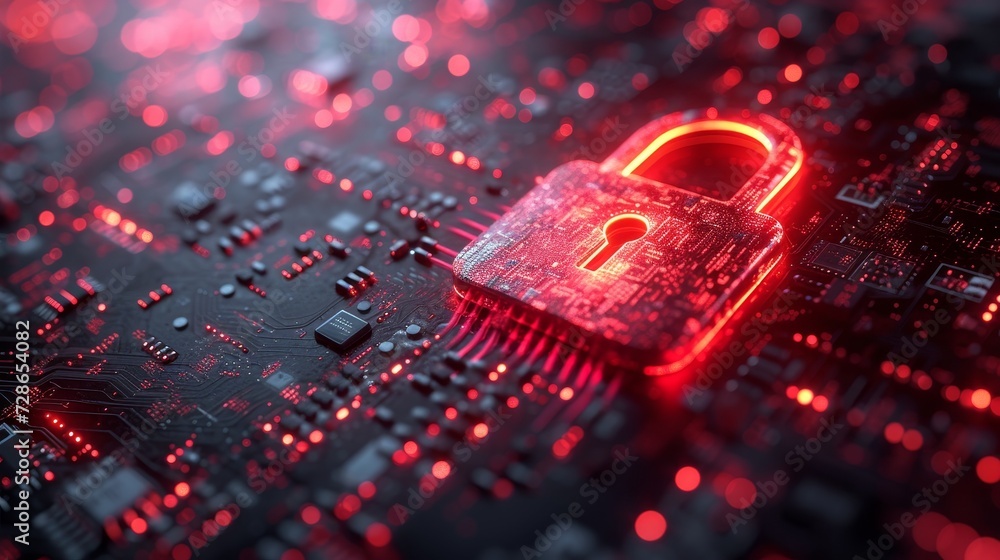 Poster Symbol of cyber security. Digital padlock icon, cyber security technology, network data protection technology, virtual dashboard, internet authorized access for privacy and security. Business and