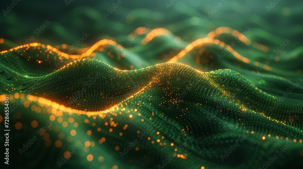 Aufkleber Flow of big data over blockchains. Connecting line streams. Concepts about AI technology, digital communication, science research, and 3D illustration of music.