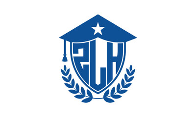 ZLH three letter iconic academic logo design vector template. monogram, abstract, school, college, university, graduation cap symbol logo, shield, model, institute, educational, coaching canter, tech