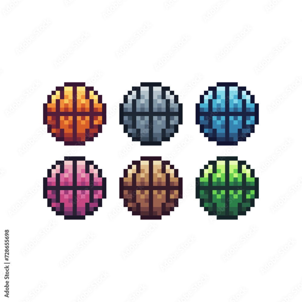 Poster pixel art sets icon of website link variation color.web internet www icon on pixelated style. 8bits 