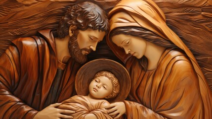 Biblical holy family. wood veneer mosaics. © Dara