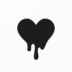 Drip heart of oil, sauce or paint isolated on transparent background. Black chocolate melt liquid splash border. Vector ink drops pattern