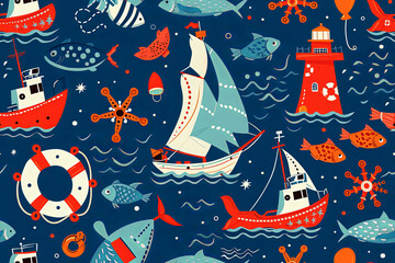 Generative AI illustration of background of nautical motifs
