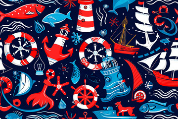 Generative AI illustration of background of nautical motifs