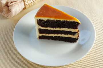 Sweet Delight: Delectable Cake Adorning a Crisp White Plate