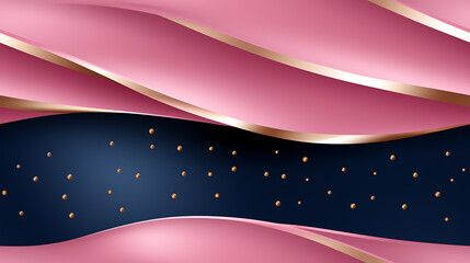 golden pink background with golden lines on the edges and gold polka dots, in the style of soft pink and magic, sharp and angular - Seamless tile. Endless and repeat print.