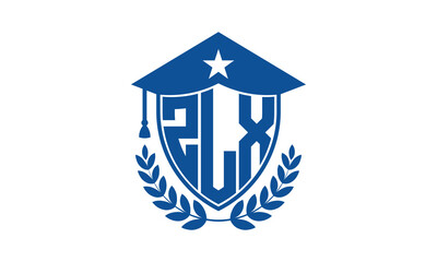 ZLX three letter iconic academic logo design vector template. monogram, abstract, school, college, university, graduation cap symbol logo, shield, model, institute, educational, coaching canter, tech