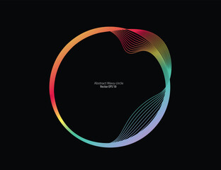 Vector abstract circles lines wavy in round frame colorful light rainbow isolated on black background with empty space for text