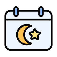 Hijri calendar icon with flat color and outline style