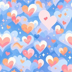 Pattern of Hearts and Clouds