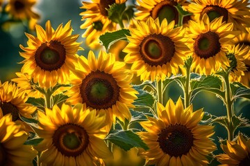 Obraz premium sunflowers on a green background