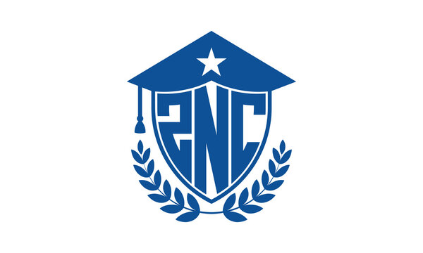ZNC three letter iconic academic logo design vector template. monogram, abstract, school, college, university, graduation cap symbol logo, shield, model, institute, educational, coaching canter, tech