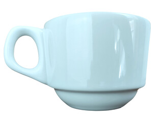 Side view of white isolated white ceramic mug
