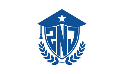 ZNJ three letter iconic academic logo design vector template. monogram, abstract, school, college, university, graduation cap symbol logo, shield, model, institute, educational, coaching canter, tech