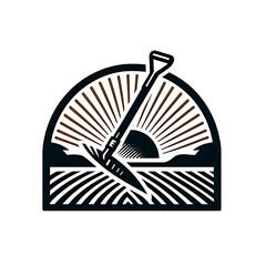 illustration logo design agricultural a Shovel and the Sun