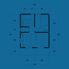 Architecture plan with furniture. home floor plan, isolated on blue background, stock illustration. vector eps 10.