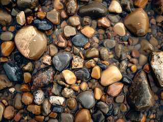 Silt and small wet pebbles, texture background.