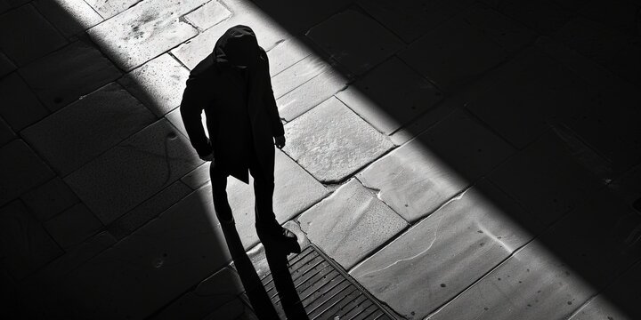 Criminal thief in the darkness of the night in an urban setting