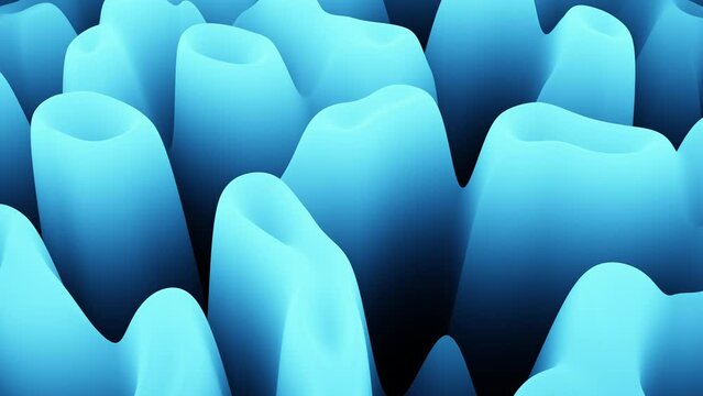 A 3D, blue ice sculpture consisting of stacked, triangular-shaped pieces. The cold, frozen appearance contributes to the overall aesthetic