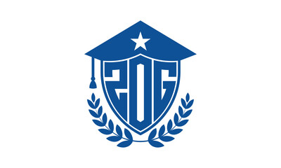 ZOG three letter iconic academic logo design vector template. monogram, abstract, school, college, university, graduation cap symbol logo, shield, model, institute, educational, coaching canter, tech