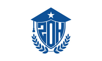 ZOH three letter iconic academic logo design vector template. monogram, abstract, school, college, university, graduation cap symbol logo, shield, model, institute, educational, coaching canter, tech