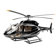 Black helicopter in action isolated on transparent and white background. Ideal for use in advertising. Generative ai