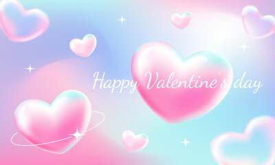 Delicate cute sweet 3D heart gradient.Abstract Happy Valentine's Day banner in y2k style.Greeting card.Candy colors.Vector stock illustration.