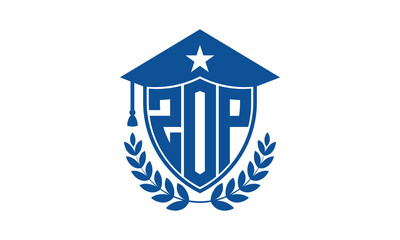 ZOP three letter iconic academic logo design vector template. monogram, abstract, school, college, university, graduation cap symbol logo, shield, model, institute, educational, coaching canter, tech