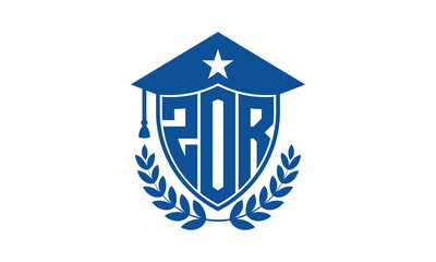 ZOR three letter iconic academic logo design vector template. monogram, abstract, school, college, university, graduation cap symbol logo, shield, model, institute, educational, coaching canter, tech