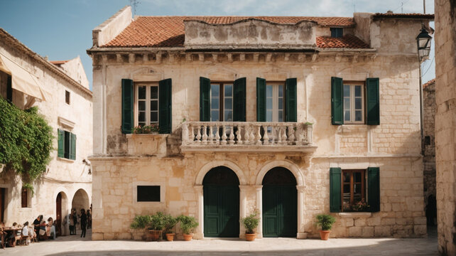Architectural Elegance: Building Fragment of Beautiful Old Architecture in Trogir


